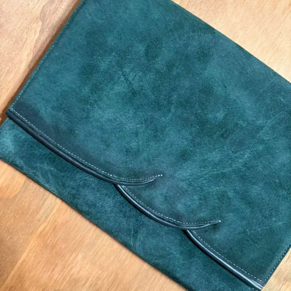 Crouch & Fitzgerald Vintage Green Suede Envelope Clutch